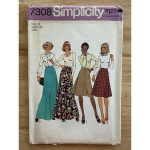 Simplicity Pattern 7308 Boho Maxi Skirt 2 Lengths Misses Size 14 W28 Vtg Uncut